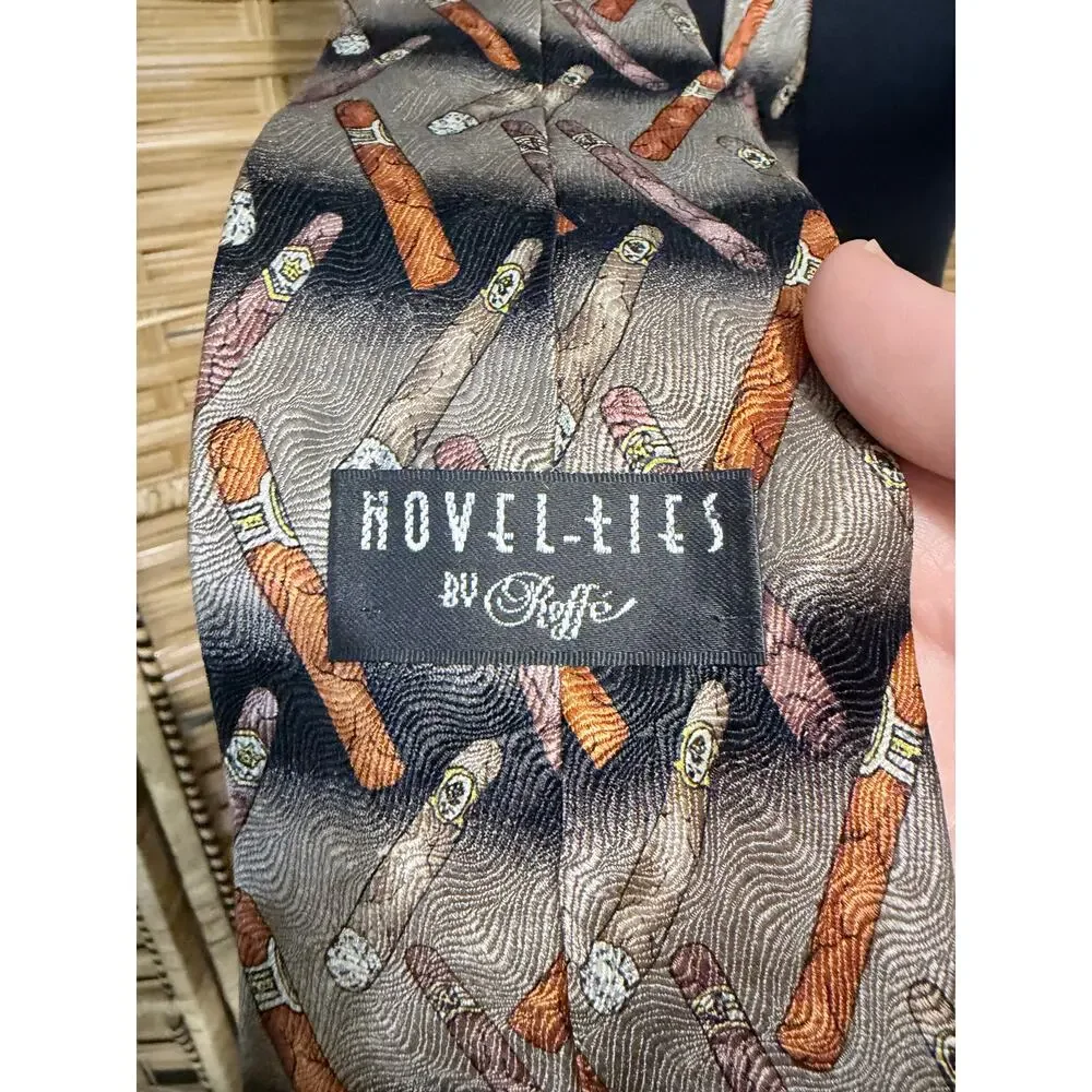 Novel ties Roffe 100% silk neck tie cigar novelty gentlemen tobacco menswear USA
